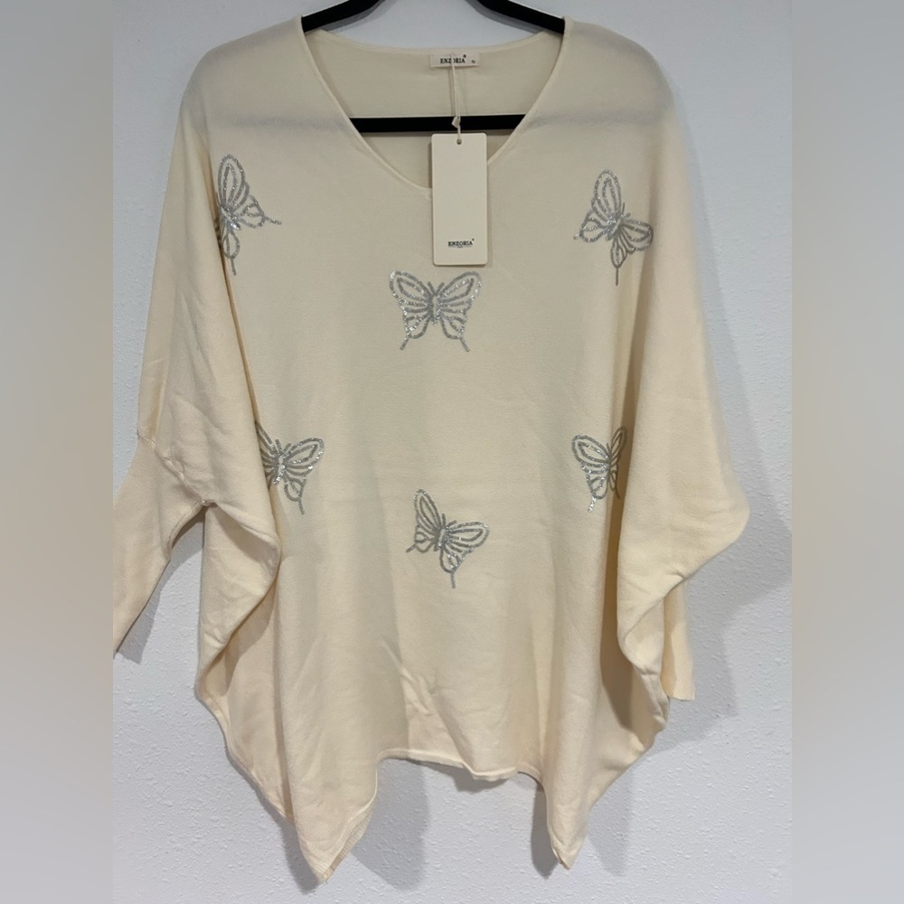 MOEWY Beige Silver Butterfly Embellished Sweater Size “Taille Unique” (One Size)